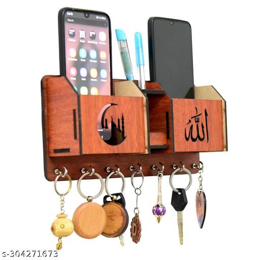 Shivmaan Art  Allah with double mobile stand and pen holder 2 Box Wood Key Holder   - Rapid Cart
